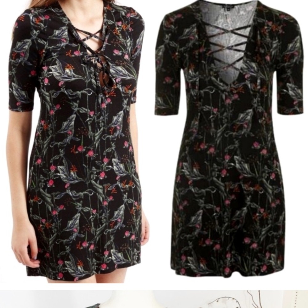 Top shop floral lace up mini dress